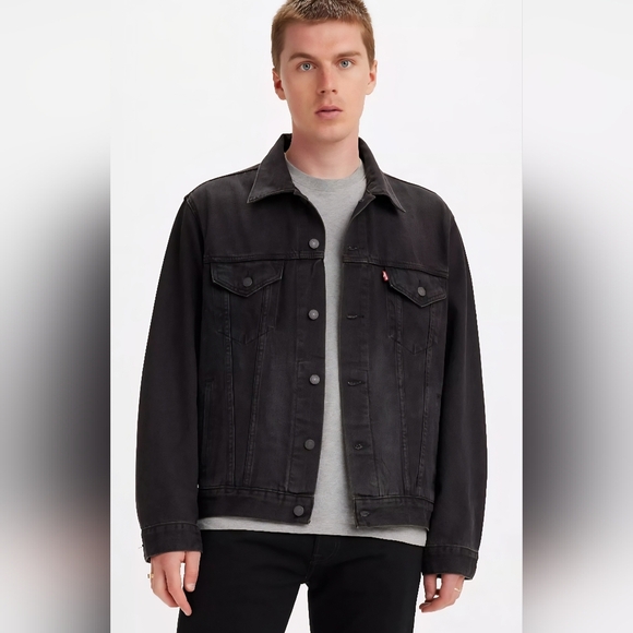 Levi's Denim Trucker Jacket Black Men Size Xxl Red Tab Stretch Cotton - Picture 1 of 16